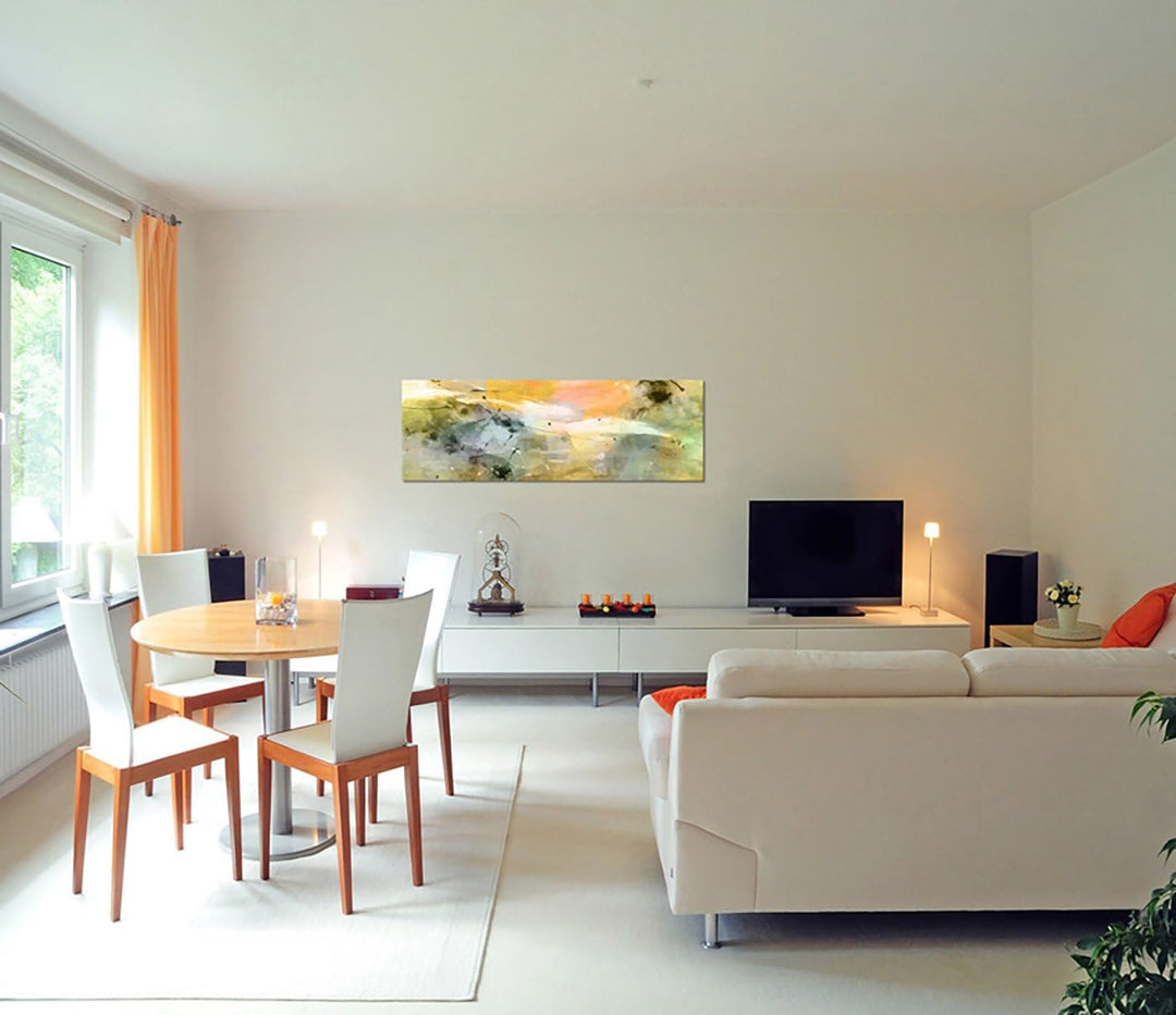 Paul Sinus Art Panoramabild auf Leinwand und Keilrahmen 150x50cm Hintergrund abstrakt grün orange bl