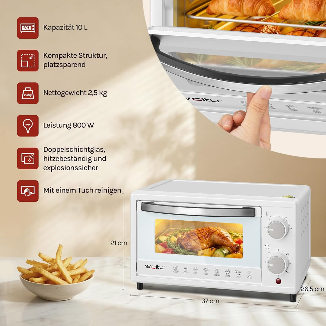 WOLTU Minibackofen 12 Liter, 800 Watt Toasterofen | Pizzaofen | Backblech mit Timer Mini Backofen fü