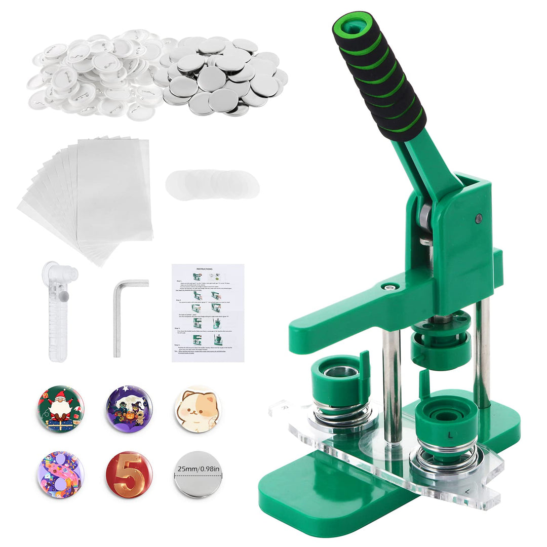 Dyna-Living Buttonmaschine Abzeichen Button Maker 25mm/0.98in, DIY Badge Press Machine mit 100 Zubeh