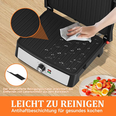 HOMELUX Kontaktgrill, Sandwichmaker und Panini Grill 2200W, Sandwich Maker für Fettfreies Grillen, T