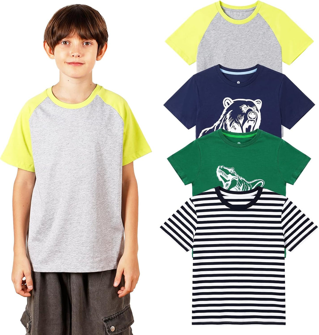 LAPASA Kinder T Shirt 100% Baumwolle 4er Pack Unisex 3-13 Jahre/ 95-165 Jungen Mädchen K01 3-4 Jahre
