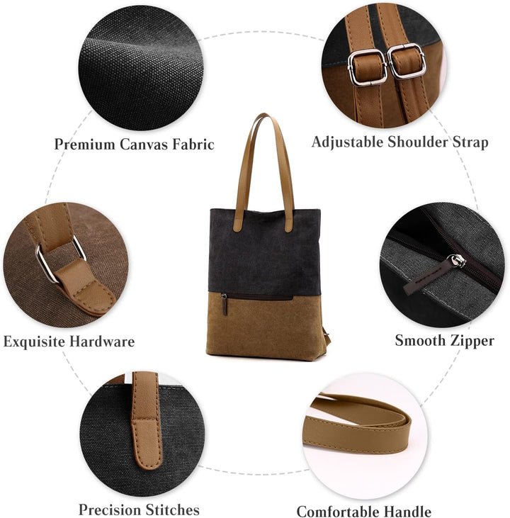 PORRASSO Damen Segeltuch Handtasche Rucksack Frauen Schultertasche Shopper Tasche Hobotasche für Sch