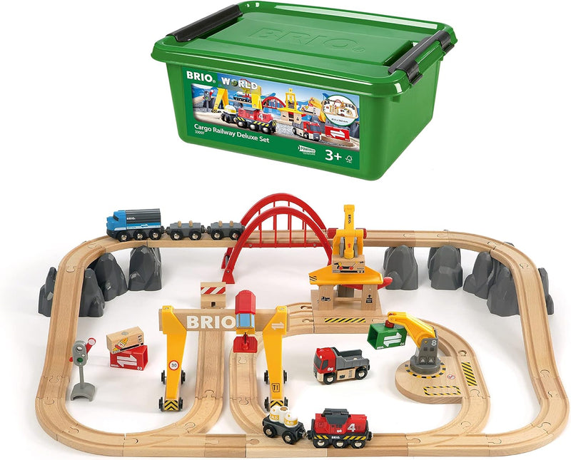 BRIO Bahn 33097 - Frachten Set Deluxe & Bahn 33344 - Mech. Weichenpaar (L1/M1) Bundle mit Mech. Weic