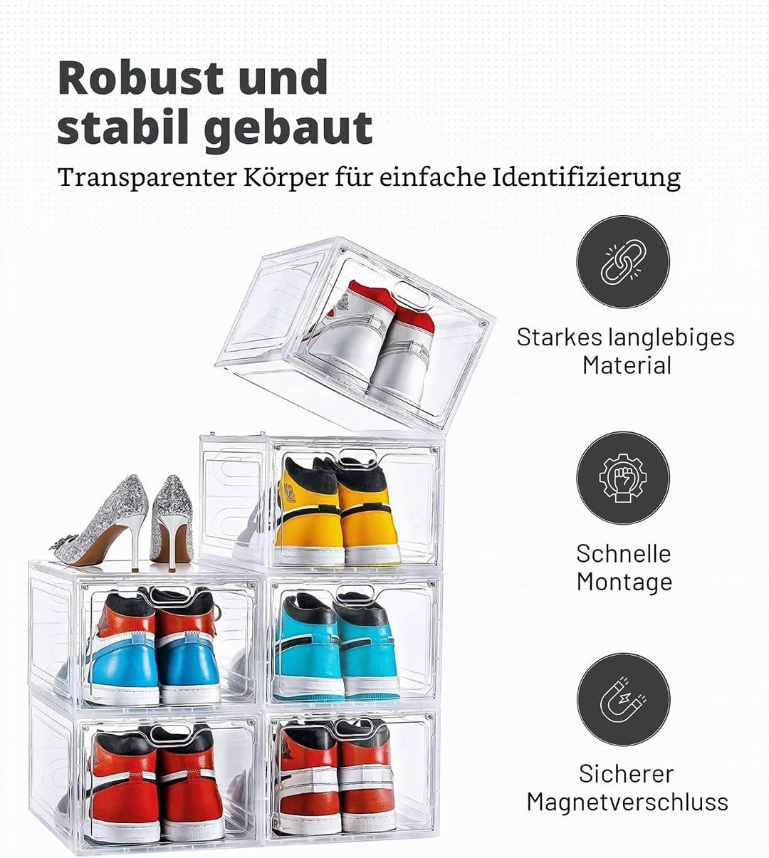 ADOV Schuhboxen, 6 Stück Schuhboxen Stapelbar für Männer Frauen und Kinder, Schuhorganizer Platzspar