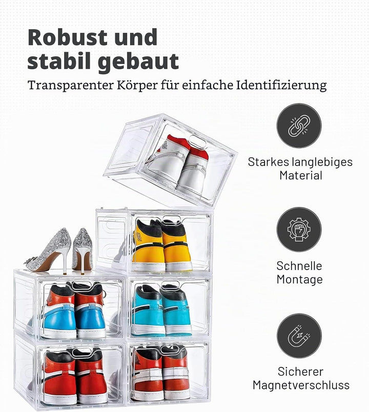 ADOV Schuhboxen, 6 Stück Schuhboxen Stapelbar für Männer Frauen und Kinder, Schuhorganizer Platzspar