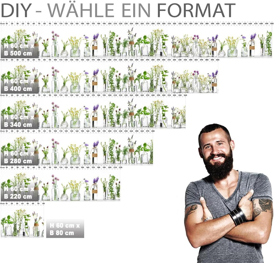 StickerProfis Küchenrückwand selbstklebend Glasoptik - KRÄUTERGLÄSER - 1.8mm, Versteift, alle Unterg