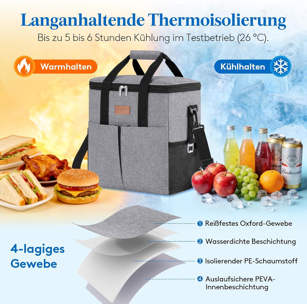 Lifewit Kühltasche 20L, Kühlung Thermoisoliert Tragbar Faltbar Wasserdicht, Gross Picknicktasche für