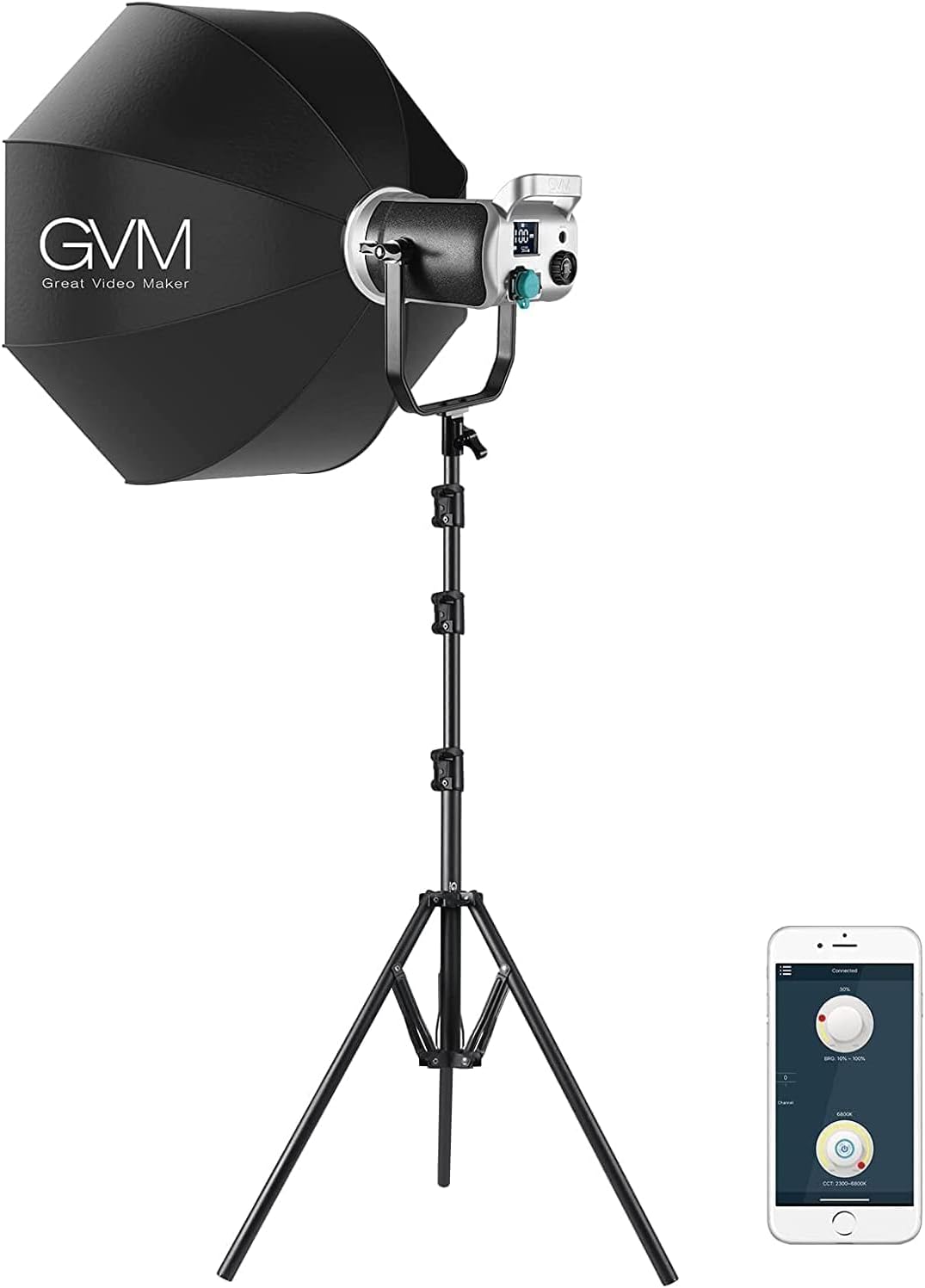 GVM 200W LED Videoleuchte mit Softbox, Bowens 3200K-5600K LED videolicht mit Stativ, APP und DMX Ste