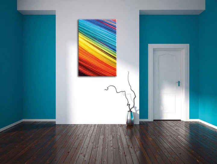 Pixxprint Bunte Streifen, Format: 100x70 auf Leinwand, XXL riesige Bilder fertig gerahmt mit Keilrah