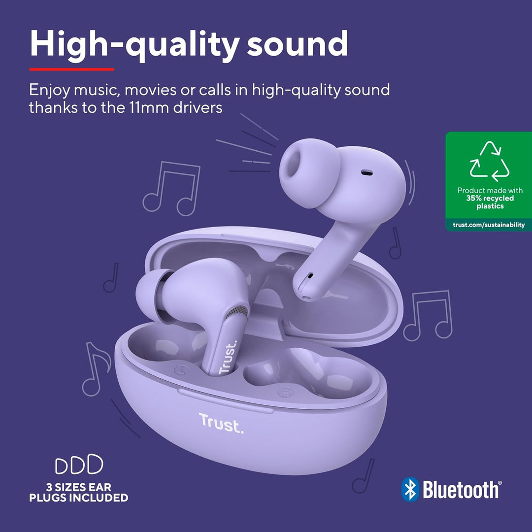 Trust Yavi In Ear Bluetooth Kopfhörer mit 2 ENC Noise Cancelling Mikrofone, 23H Spielzeit, 35% Recyc