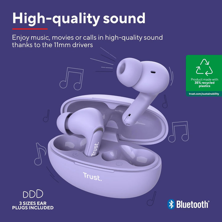 Trust Yavi In Ear Bluetooth Kopfhörer mit 2 ENC Noise Cancelling Mikrofone, 23H Spielzeit, 35% Recyc