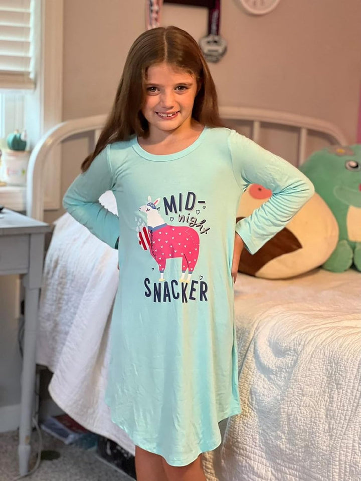 Arshiner Mädchen Nachthemd Langarm Kinder Nachtkleid Baumwolle mit Niedlichen Prints Schlafanzug Kle