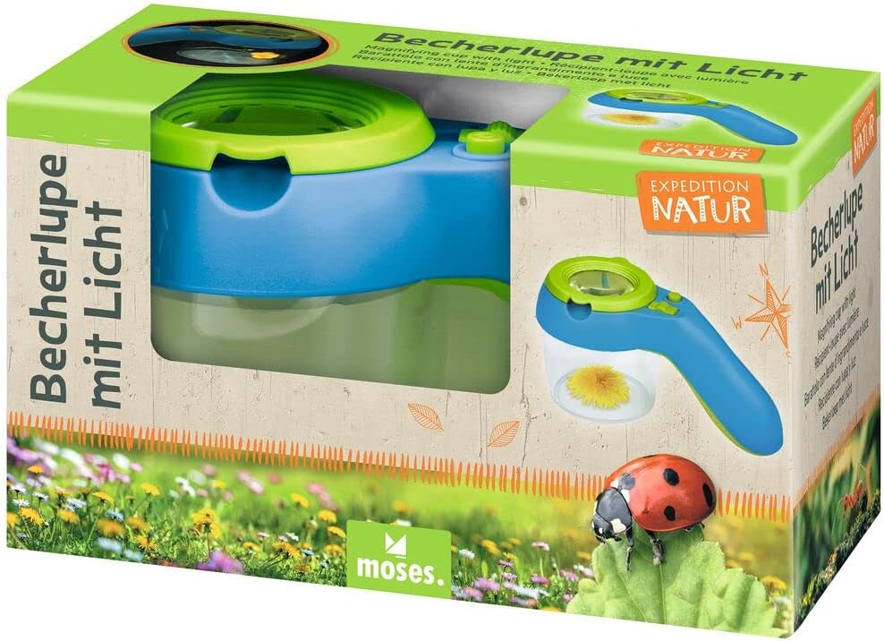moses. Expedition Natur Becherlupe mit Licht, Robustes Lupenglas mit 8-facher Vergrösserung und prak
