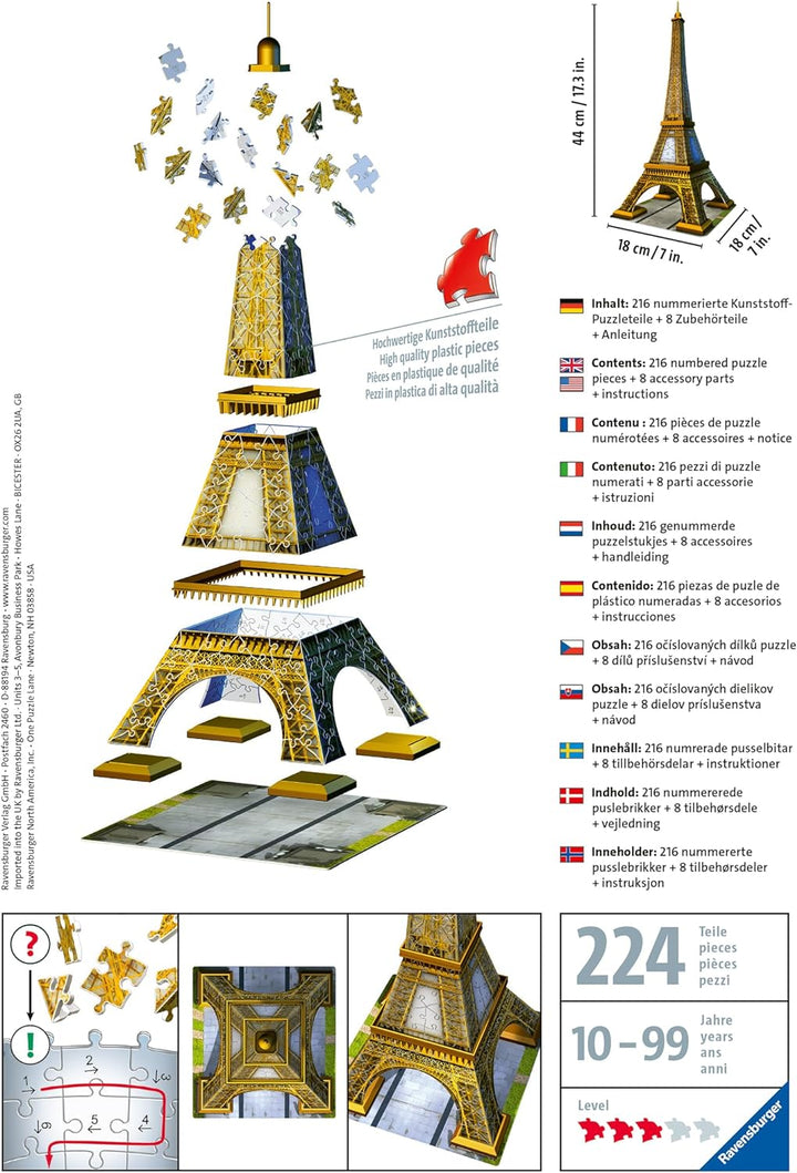 Ravensburger Kinderpuzzle 12556 Heart Ravensburger 12556-Eiffelturm 3D Puzzle-Bauwerke, 216 Teile,