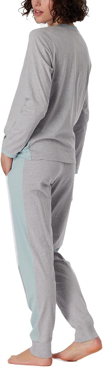 Schiesser Damen Schlafanzug lang Baumwolle - Nightwear 48 Grosse Grössen Dunkelgrau-mel._181242, 48