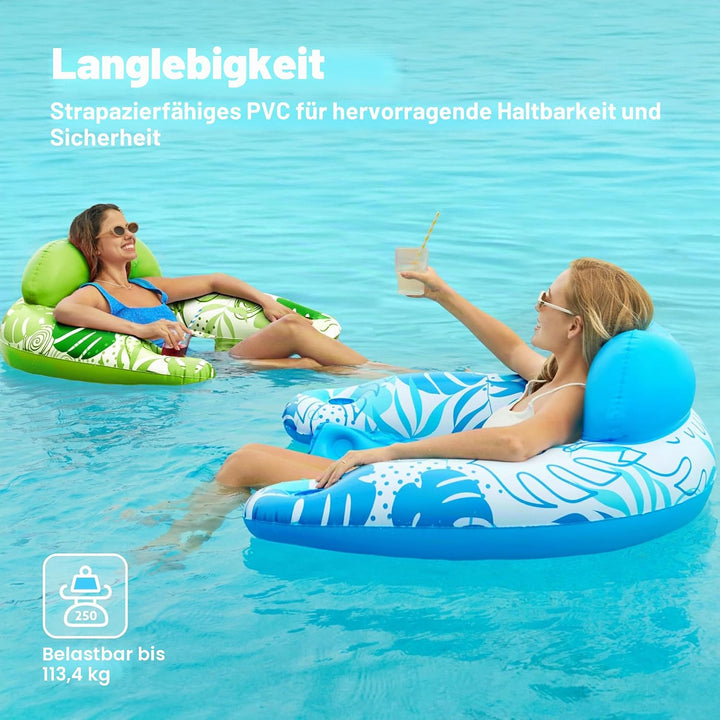 SLOOSH Aufblasbare Pool-Flösse für Erwachsene, 2er Poolstühle mit Getränkehaltern, aufblasbarer schw