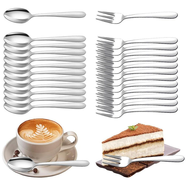 Kaffeelöffel und Kuchengabeln Set 24 Stück, Kleine Löffel und Gabeln Set, Kaffeebesteck Edelstahl fü