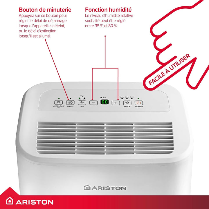 Ariston Deos 16s Wi Fi Tragbarer Luftentfeuchter, 430W, 16 Liter/Tag, Weiss 16 Litri Wi-Fi, 16 Litri