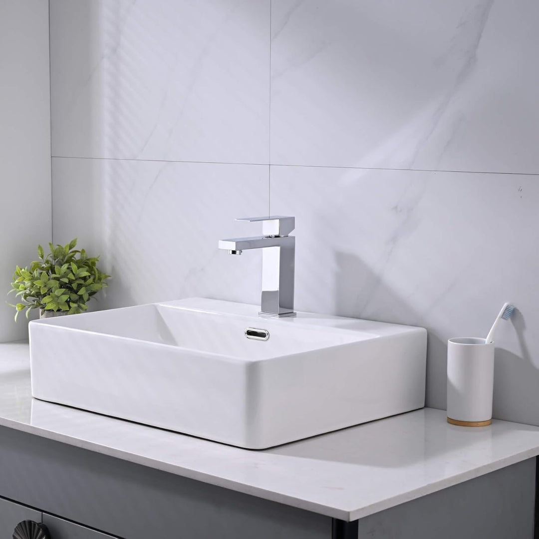 Waschtischarmatur Edelstahl Wasserhahn Bad mit Auslauf Höhe 110 mm, Mischbatterie Waschbecken Wasser