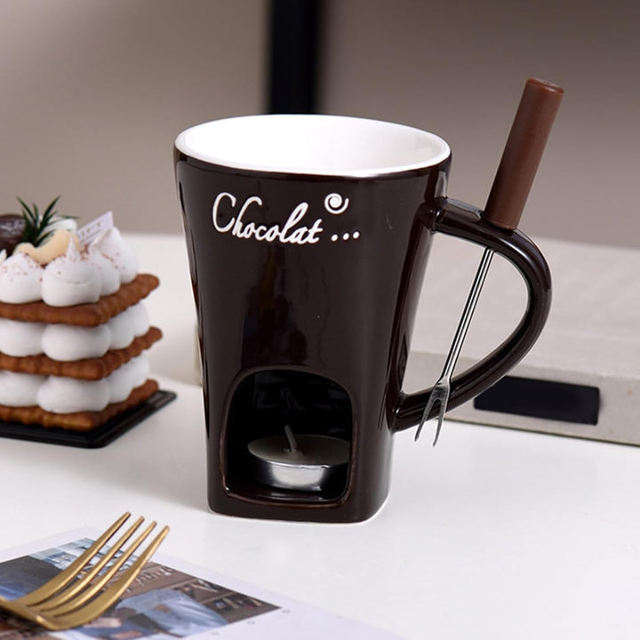Schokofondue Tasse, 130ml Tragbar Keramik Schokoladenfondue Tasse Mit Gabeln Schokoladen Fondue Bech