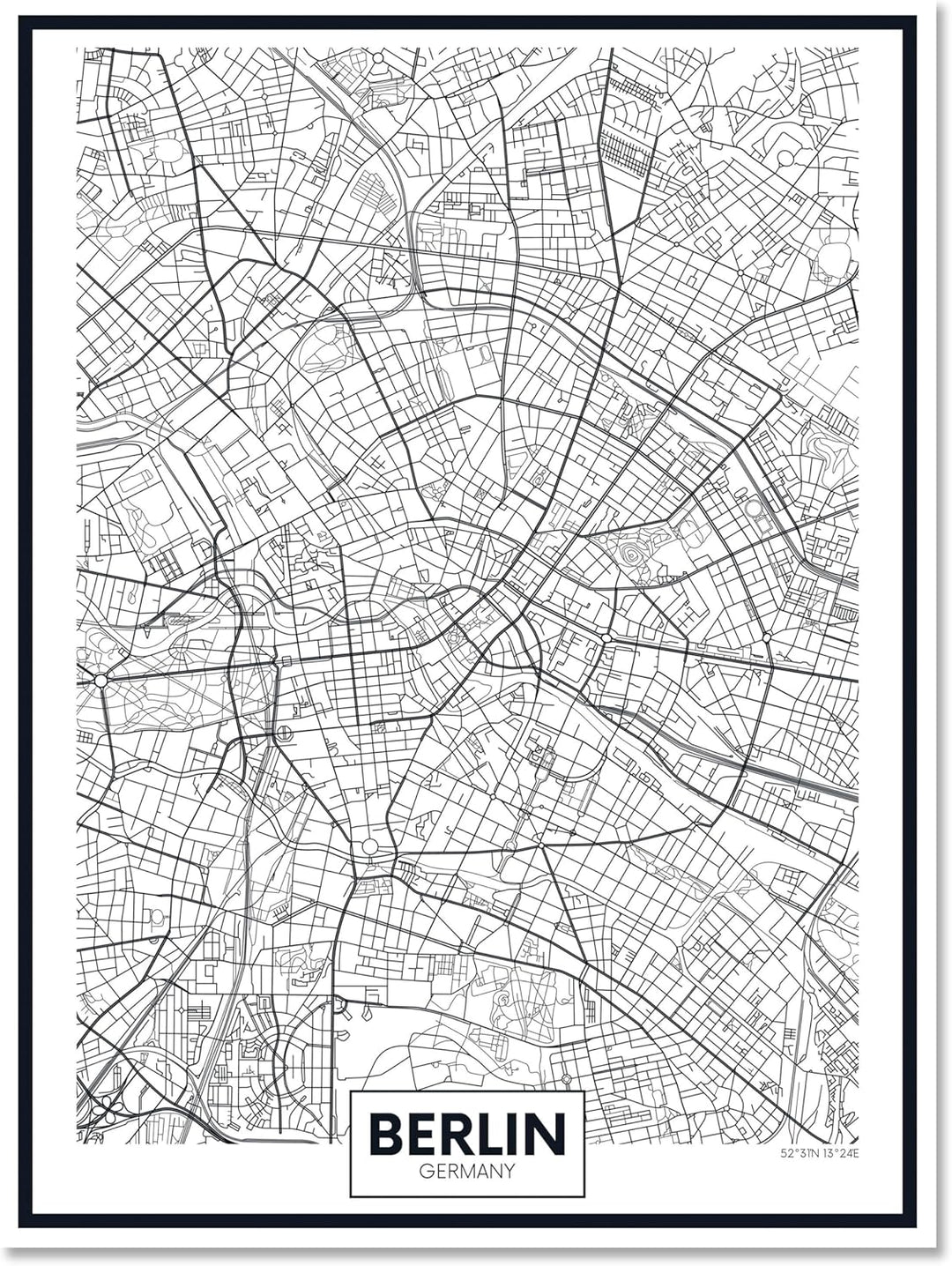 wandmotiv24 Stadt Karte als Leinwandbild, 100x75cm, Hochformat, Berlin, Deutschland, Hauptstadt, BLN