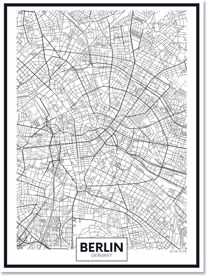 wandmotiv24 Stadt Karte als Leinwandbild, 40x30cm, Hochformat, Berlin, Deutschland, Hauptstadt, BLN,
