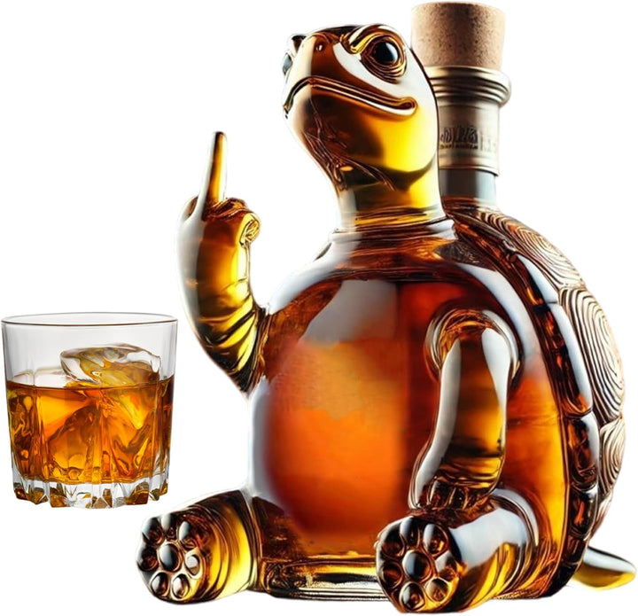 350-ml-Schildkröten-Weindekanter mit Mittelfinger, Whiskyflasche aus transparentem Glas mit Stopfen,
