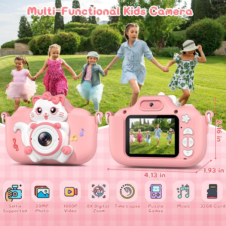 Gofunly Kinderkamera, Kinder Kamera mit 2,0 Zoll Bildschirm 1080P HD Videokamera mit 32GB-Karte Self