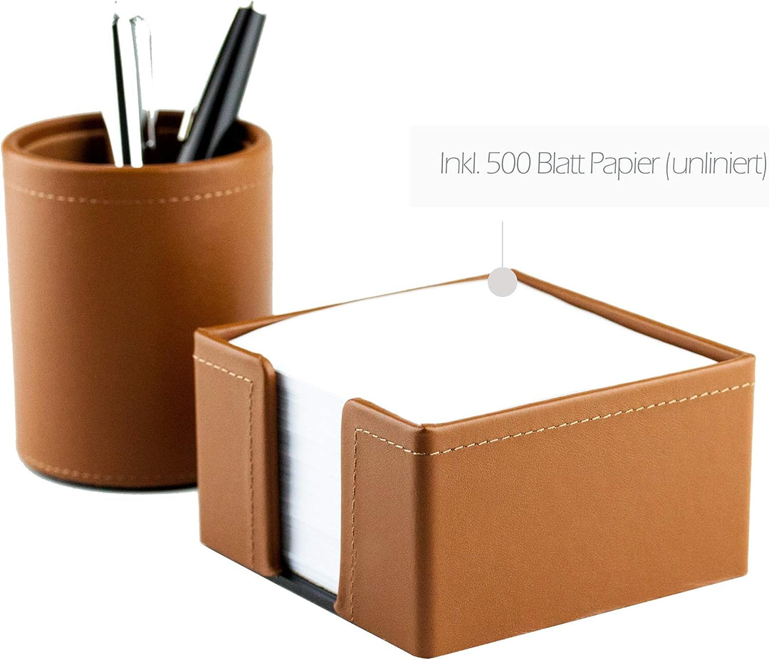 DELMON VARONE - Zettelkasten Premium Leder Boxcalf braun, Zettelbox inkl. 500 Blatt Papier, Notizklo