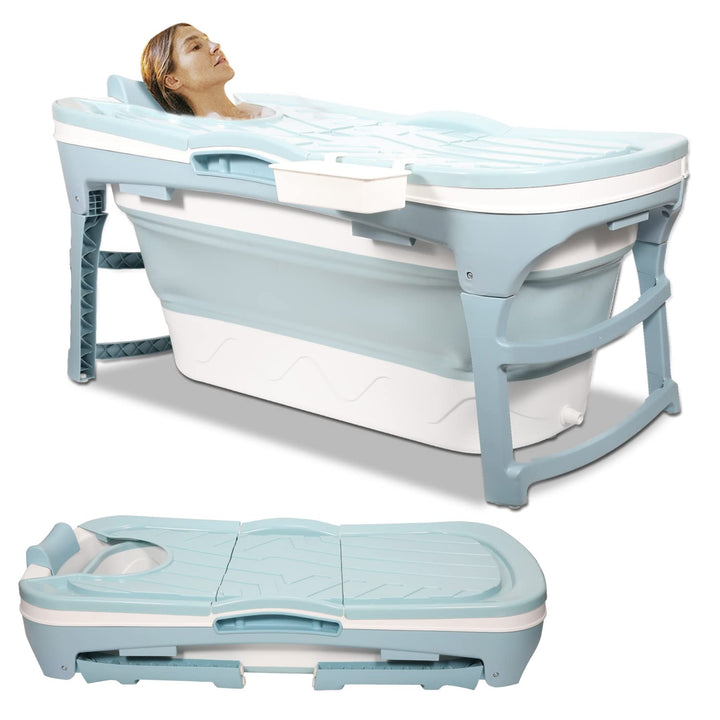 Faltbare Badewanne Erwachsene, 118x60x50 cm, mit Abdeckung, Seifenkorb, Mobile Badewanne für Garten,