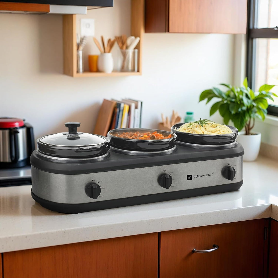 FRIGIDAIRE ESC3105-SS Triple Slow Cooker Buffet-Server, Edelstahl, 3 x 2,5 QT
