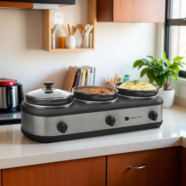 FRIGIDAIRE ESC3105-SS Triple Slow Cooker Buffet-Server, Edelstahl, 3 x 2,5 QT