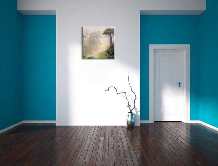 Mysteriöser Wald im Nebel, Format: 70x70 auf Leinwand, XXL riesige Bilder fertig gerahmt mit Keilrah