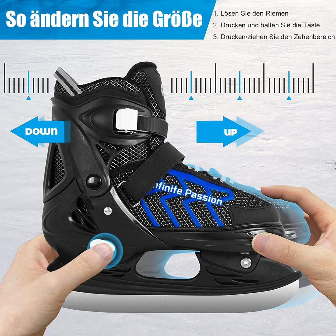 XIUWOUG Verstellbar Eishockey Schlittschuhe für Herren Damen Erwachsene Kinder, Edelstahl Ice Skates