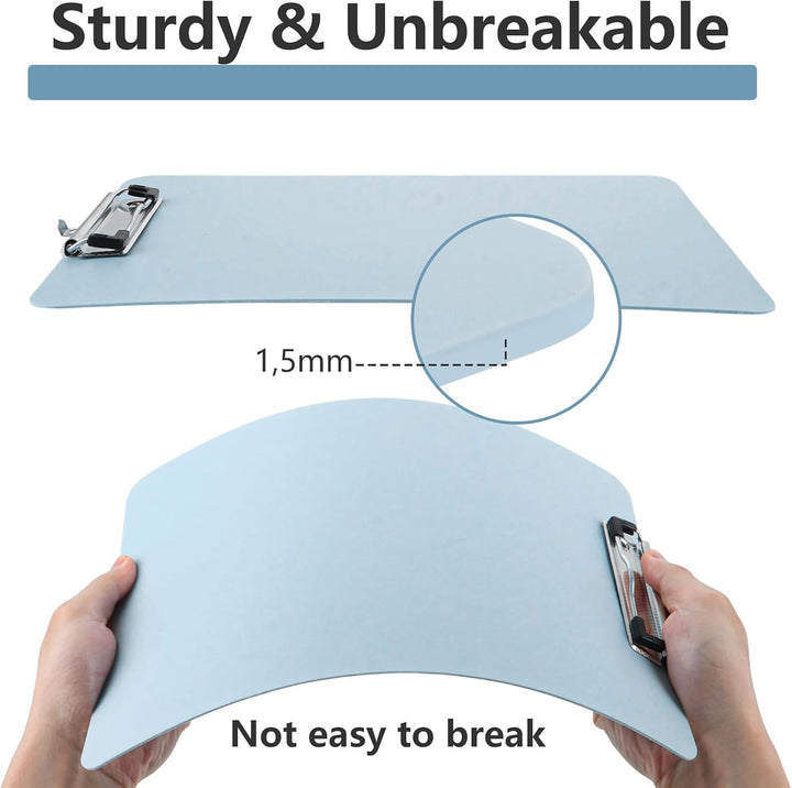 10 Stück Klemmbrett A4, Kunststoff Klemmbretter A4 in Hellblau 312 x 223 mm, Flache Clipboard mit Me