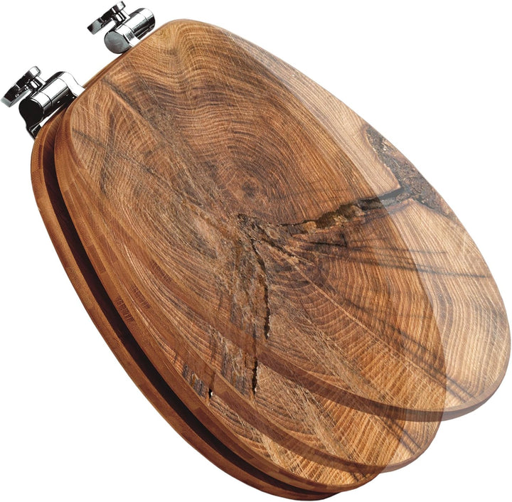 banjado® Design WC Sitz Bambus Absenkautomatik mit Motiv Jahresringe/Toilettendeckel mit Absenkautom