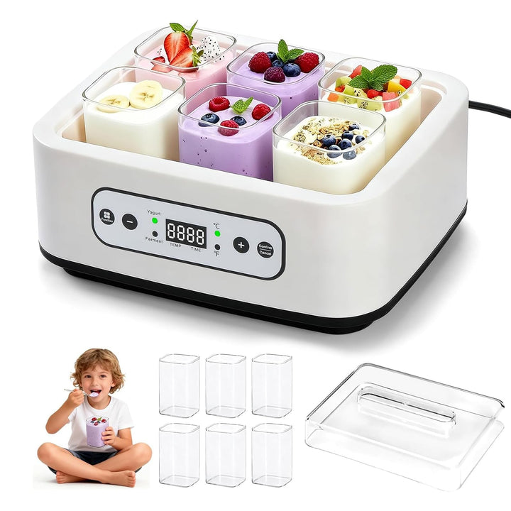 Automatischer Digitaler Joghurtbereiter Yogurt Maker mit 6 Gläsern, Einstellbare Temperatur &amp; Timer