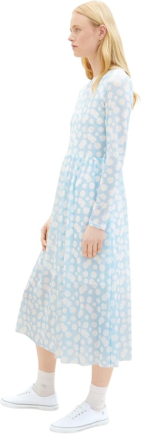 TOM TAILOR Denim Damen Meshkleid mit Print M 29562 - Light Blue Daisy Print, M 29562 - Light Blue Da