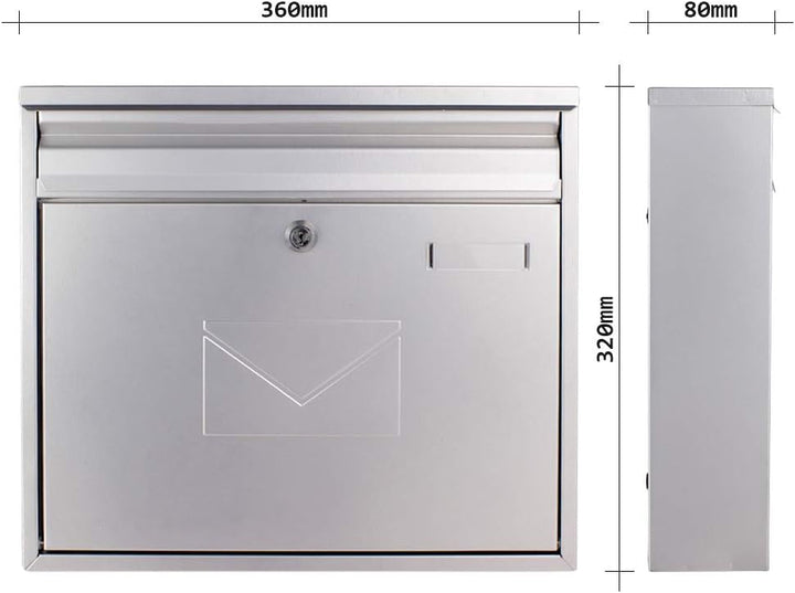 Rottner Briefkasten Teramo, Zylinderschloss mit 2 Schlüssel, Stahl, BxH 360x320 mm, Befestigungsmate