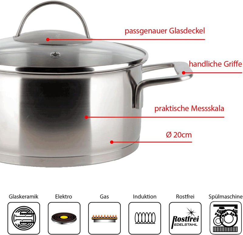 EUROHOME Kochtopf 2,9L - Kasserolle mit handlichem Griff - Edelstahltopf induktionsgeeignet - Fleisc