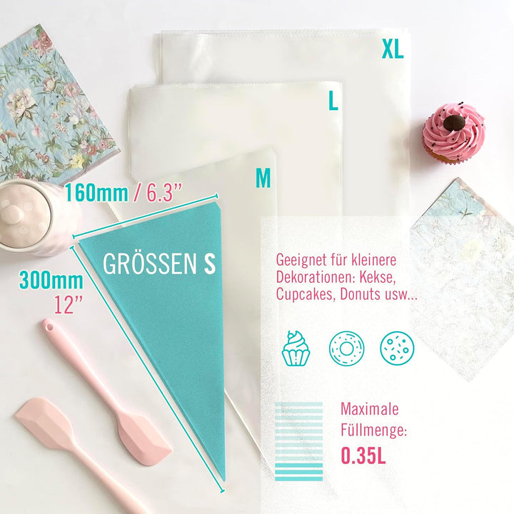 CukkiCakes 800 Stück Profi Einweg Spritzbeutel (Grösse: 30cm/40cm/47cm/53cm) - 100% Recycelbar - Ext