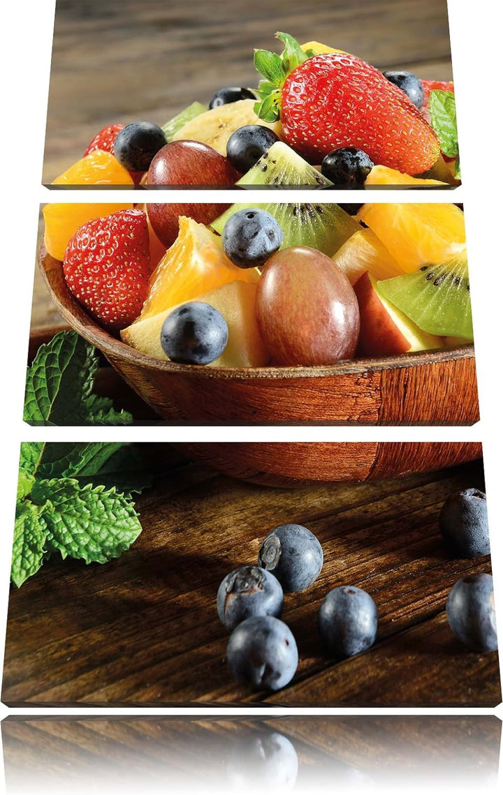 Pixxprint Apfel Kirsche Obstkorb als Leinwandbild/Grösse: 3 Teilig (120x80) cm/Wandbild/Kunstdruck/f