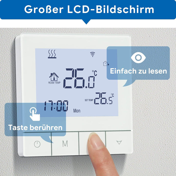 Thermostat Fussbodenheizung Wasser, Beok Thermostat WiFi Smart Raumthermostat Fussbodenheizung Progr