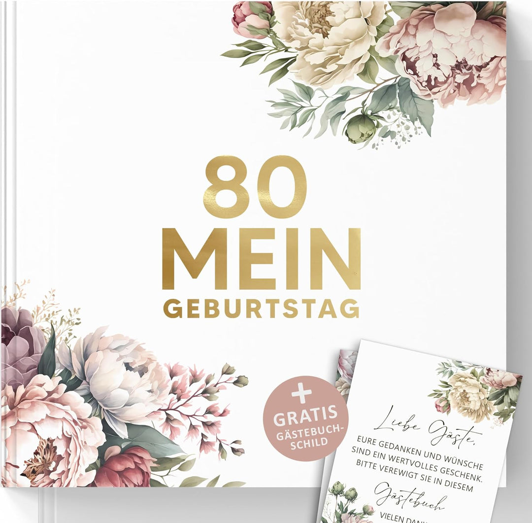 Gästebuch zum 80. Geburtstag mit Weinetiketten – Erinnerungsbuch Vintage Look Geschenk für Familie &