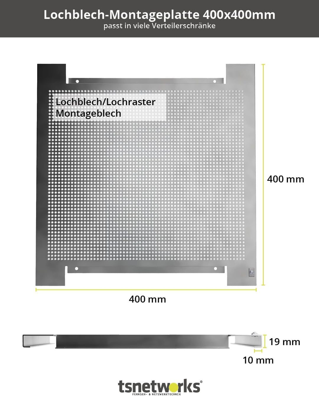 maxx.onLine Lochblech Montageplatte 400x400mm für Erdung/Installation Antennenverstärker, Sat Multis