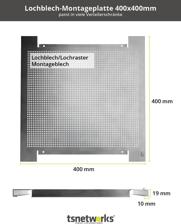 maxx.onLine Lochblech Montageplatte 400x400mm für Erdung/Installation Antennenverstärker, Sat Multis