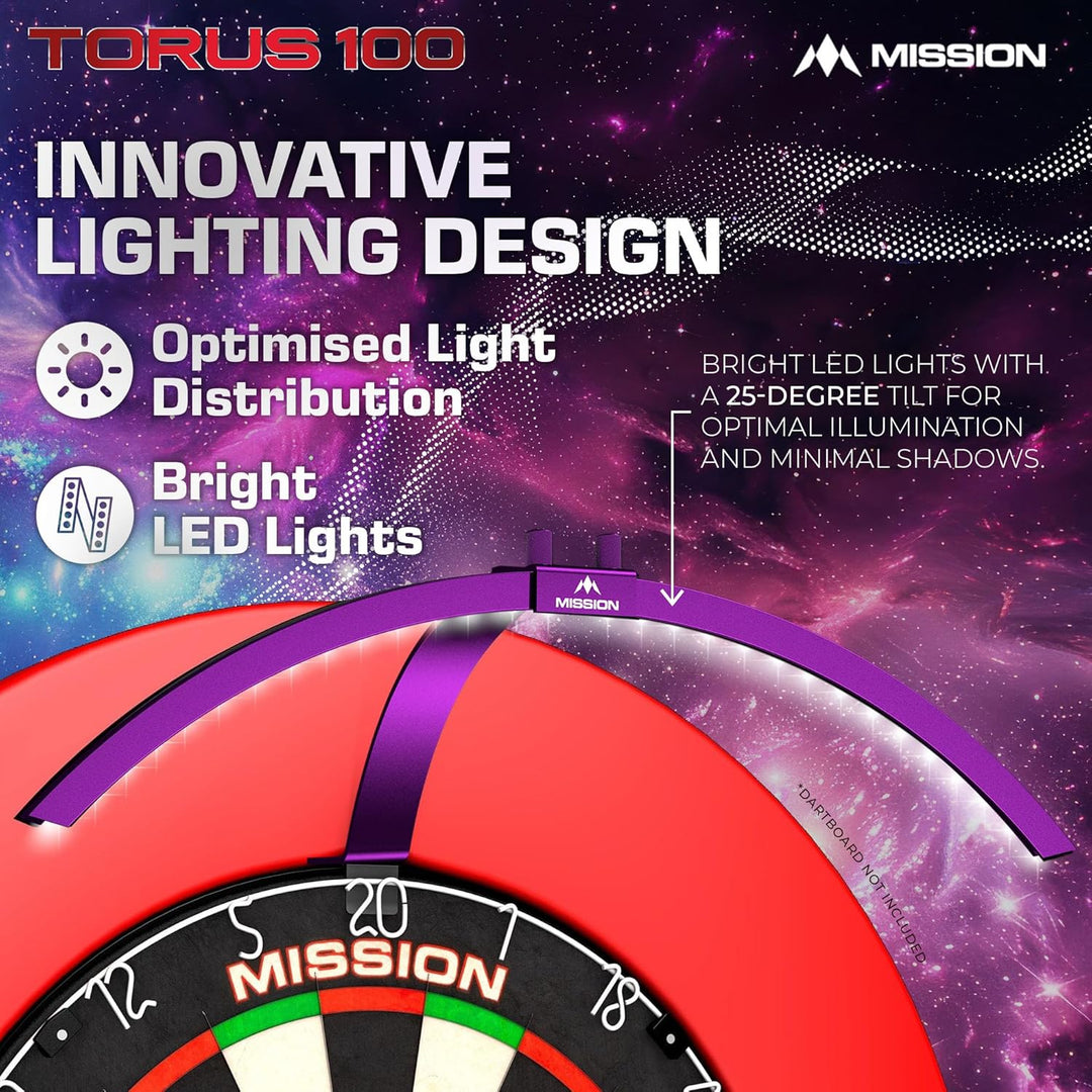 Mission Darts TOR100 Torus 100 | Dartscheibe LED klappbar tragbar Dartscheibe Reise Beleuchtungssyst