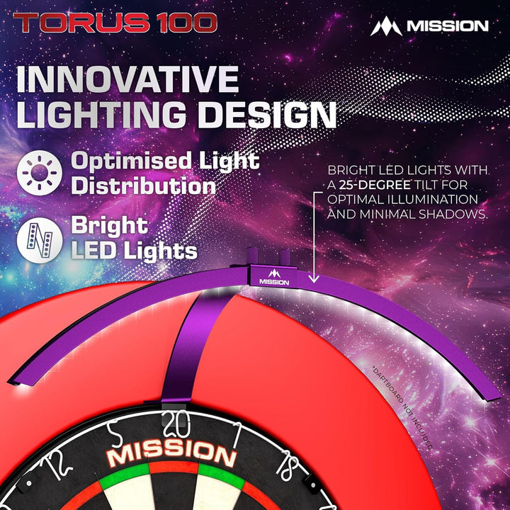 Mission Darts TOR100 Torus 100 | Dartscheibe LED klappbar tragbar Dartscheibe Reise Beleuchtungssyst