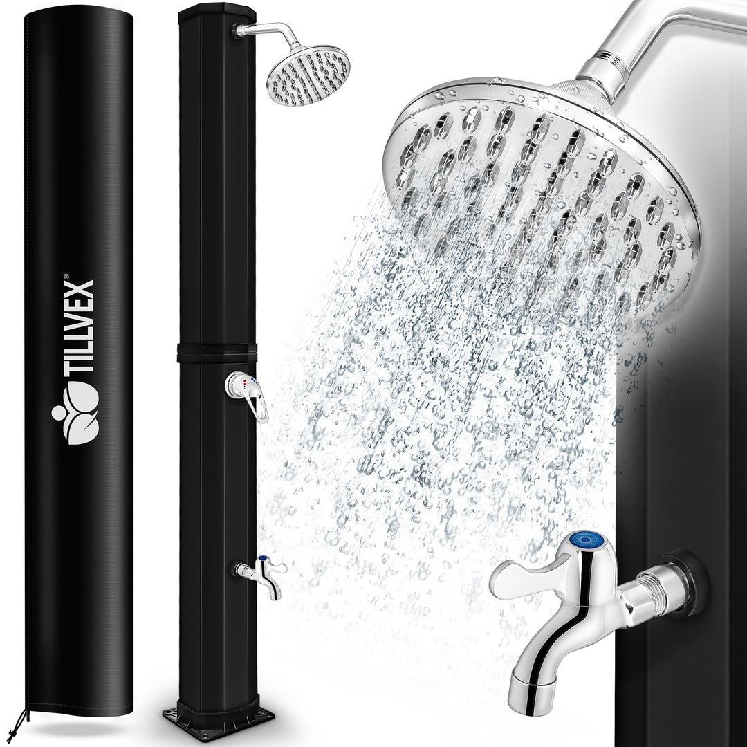tillvex Solardusche 35 Liter inkl. Schutzhaube | Solar Garten-dusche warmes Wasser | Pooldusche Camp