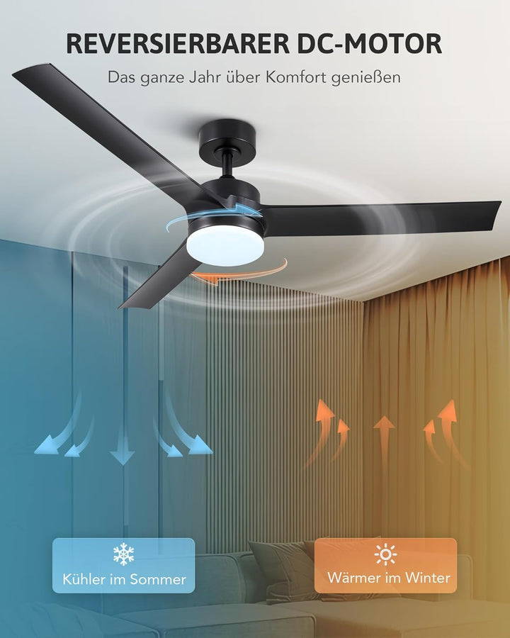 VONLUCE Deckenventilator mit Beleuchtung und Fernbedienung (ABS, Schwarz) Schwarz ABS, Schwarz ABS